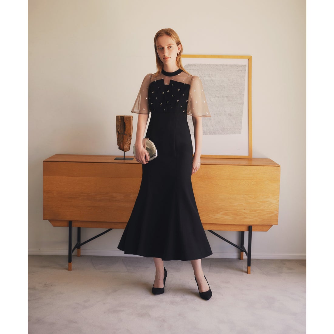 レジャ Leja 花柄ストーンスパンコールチュールオーバーラップ