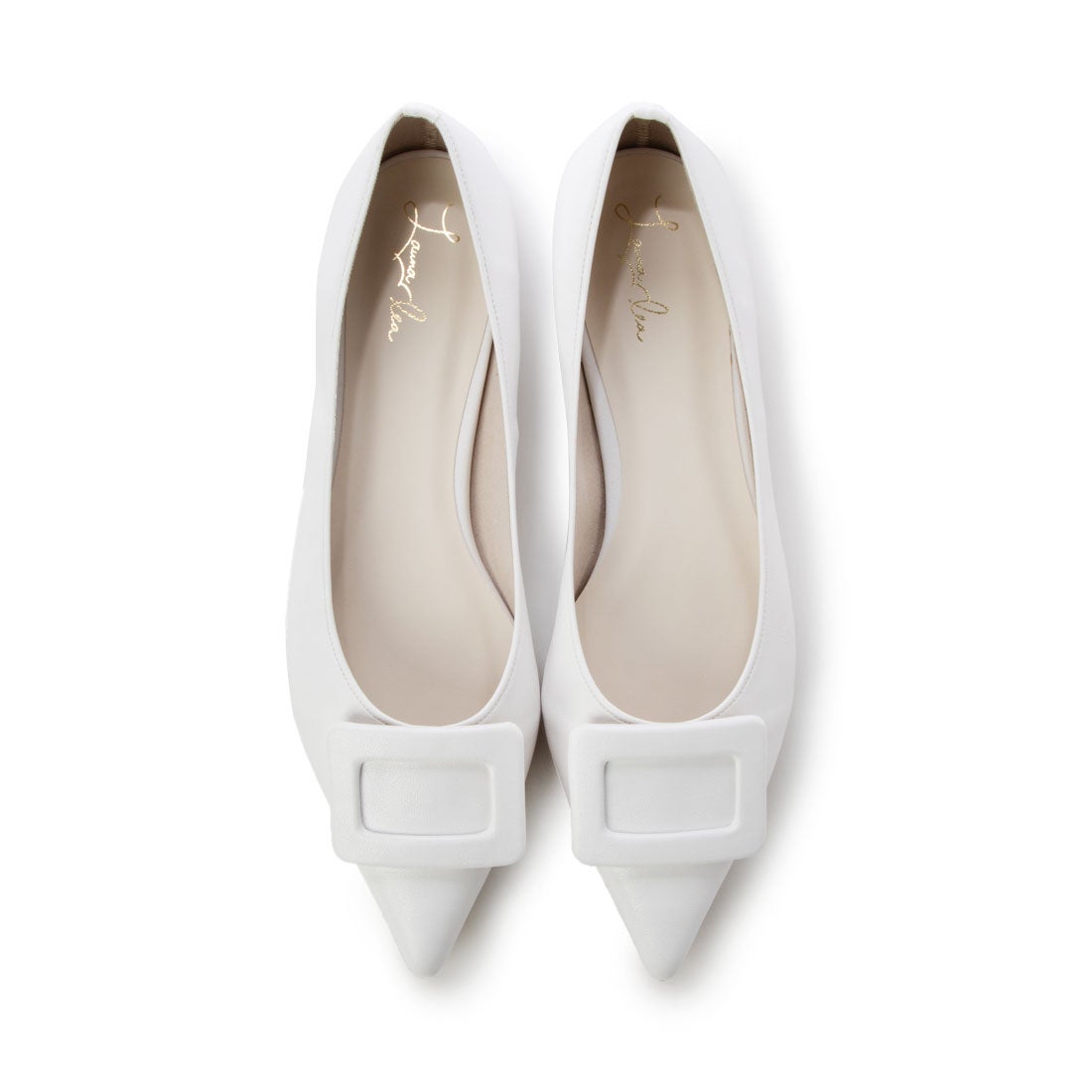 バックルポインテッドトゥパンプス(0459) （ホワイト） -レディース