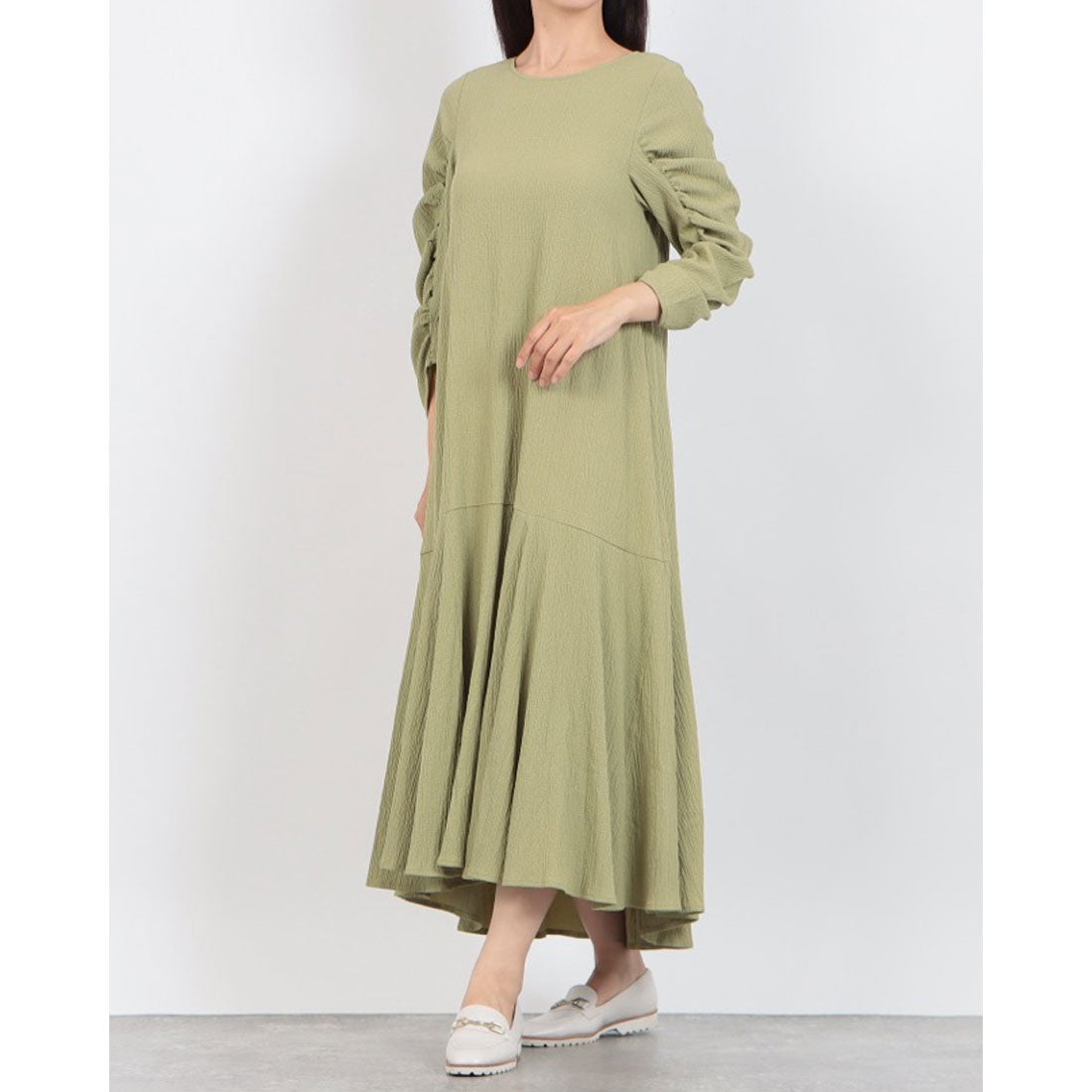 レディメイド LADYMADE ギャザースリーブワッフルフレアワンピース