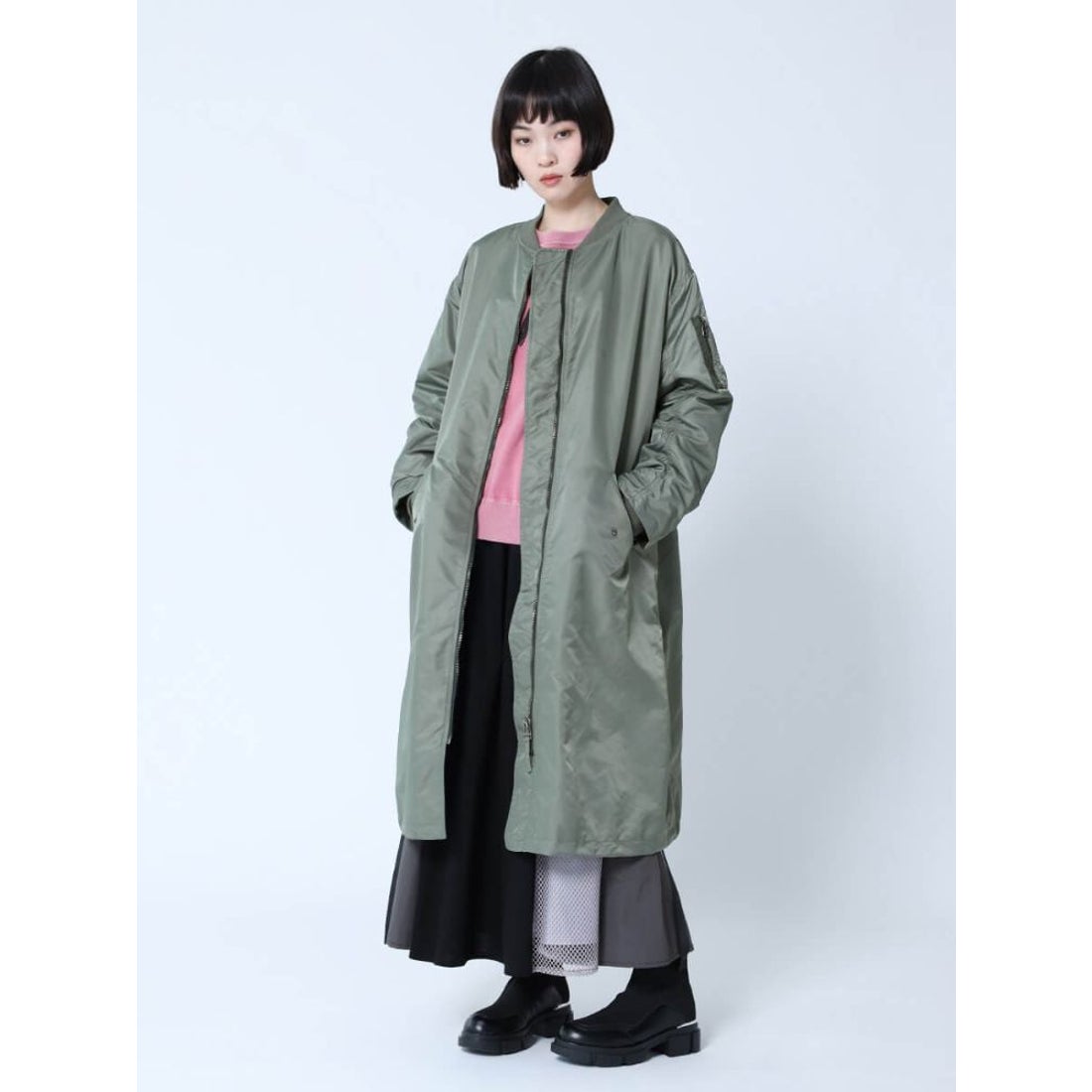ラシュッド LASUD MA-1ロングブルゾン (UNISEX) （カーキ） -靴