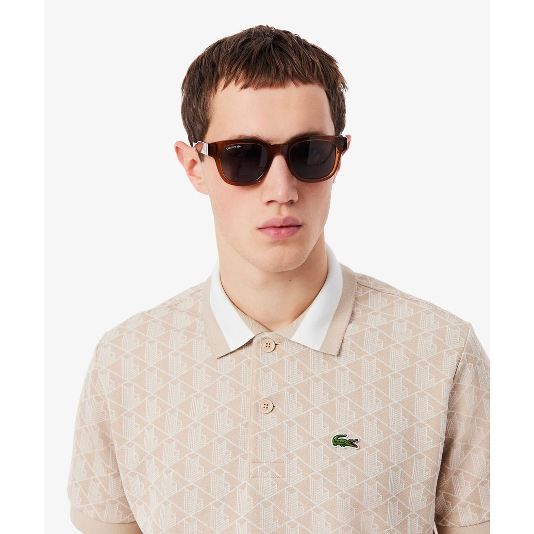 ラコステ LACOSTE モノグラムジャカードポロシャツ （ネイビー） -靴