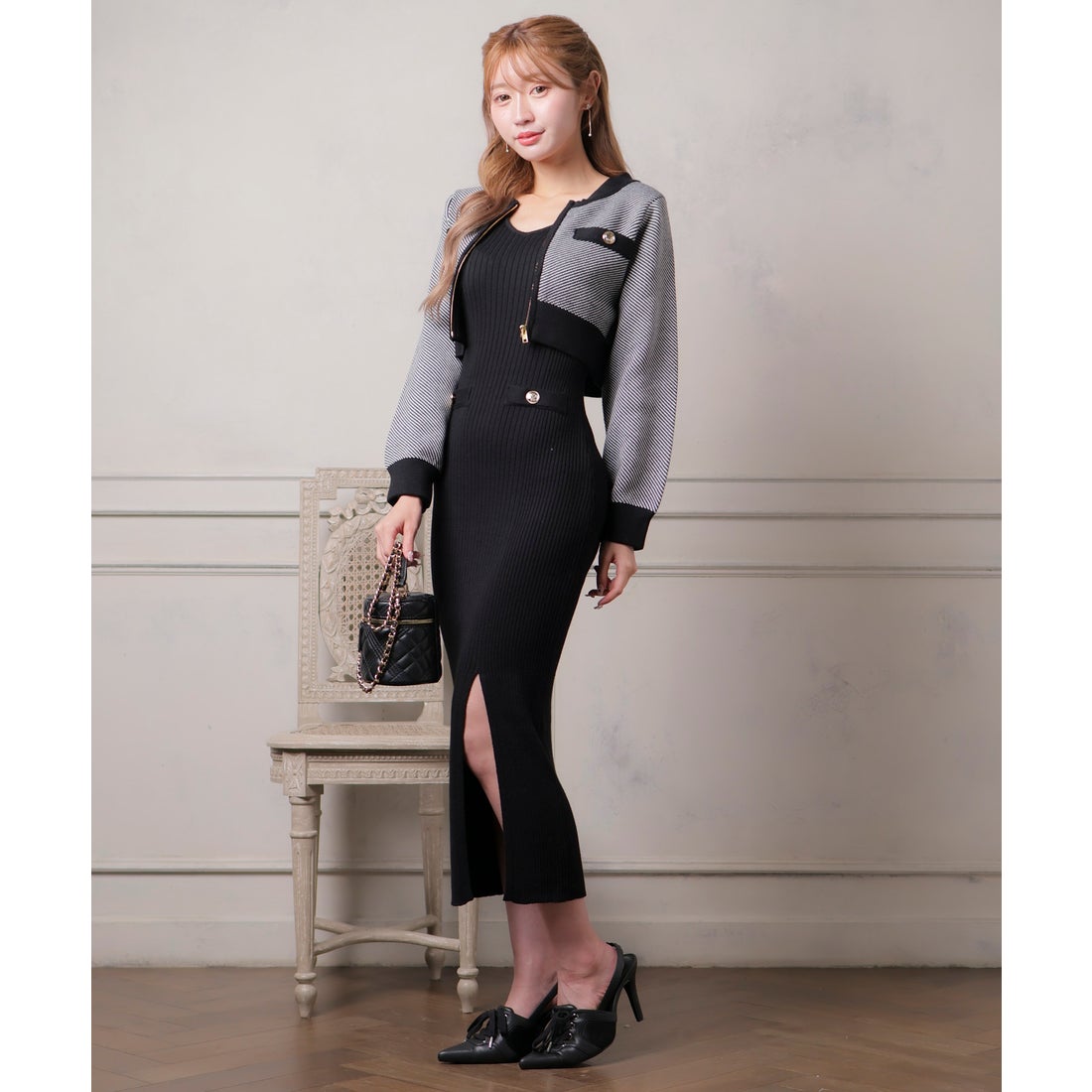 リップサービス LIP SERVICE ツイードアンサンブルニットワンピース