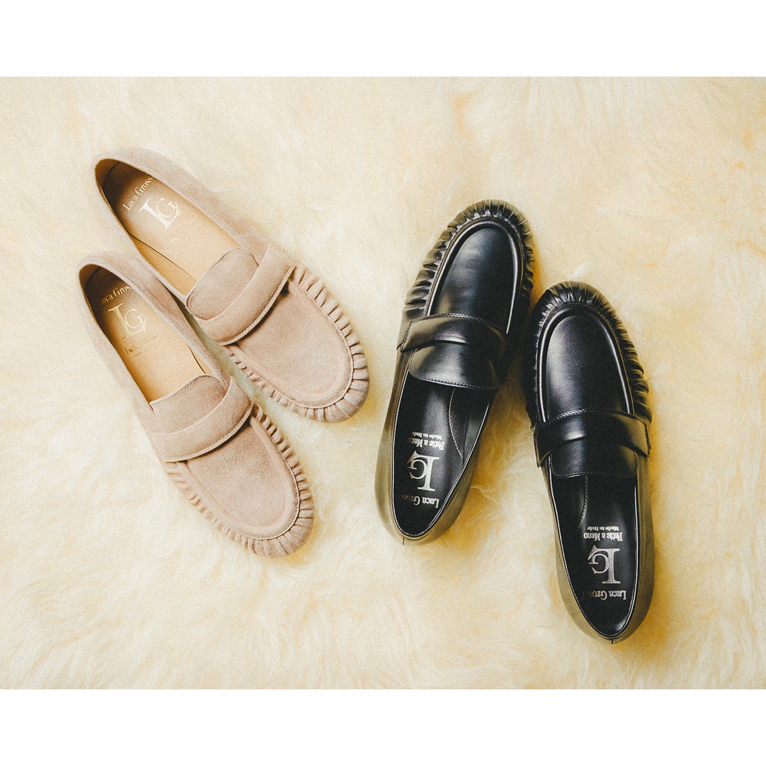 ルカ グロッシ Luca Grossi ギャザーローファー （ブラック