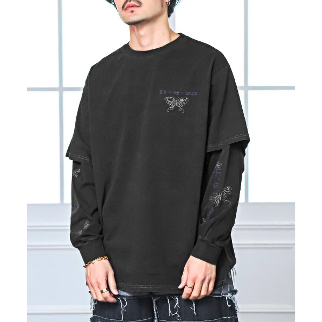 ラグスタイル LUXSTYLE ピグメント加工フェイクレイヤードロンT/ロンT