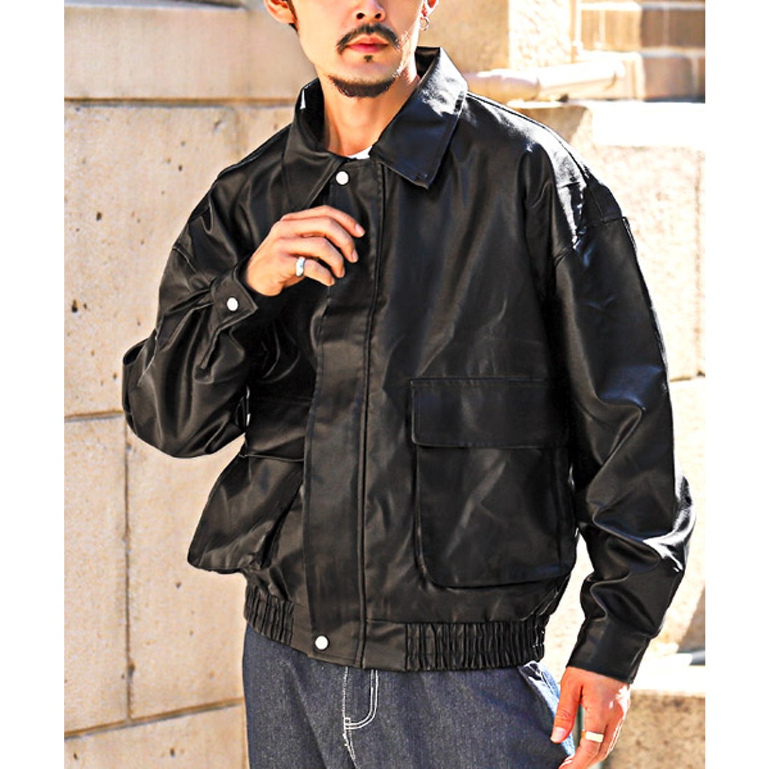 ラグスタイル LUXSTYLE レトロPUレザージャケット/レザージャケット