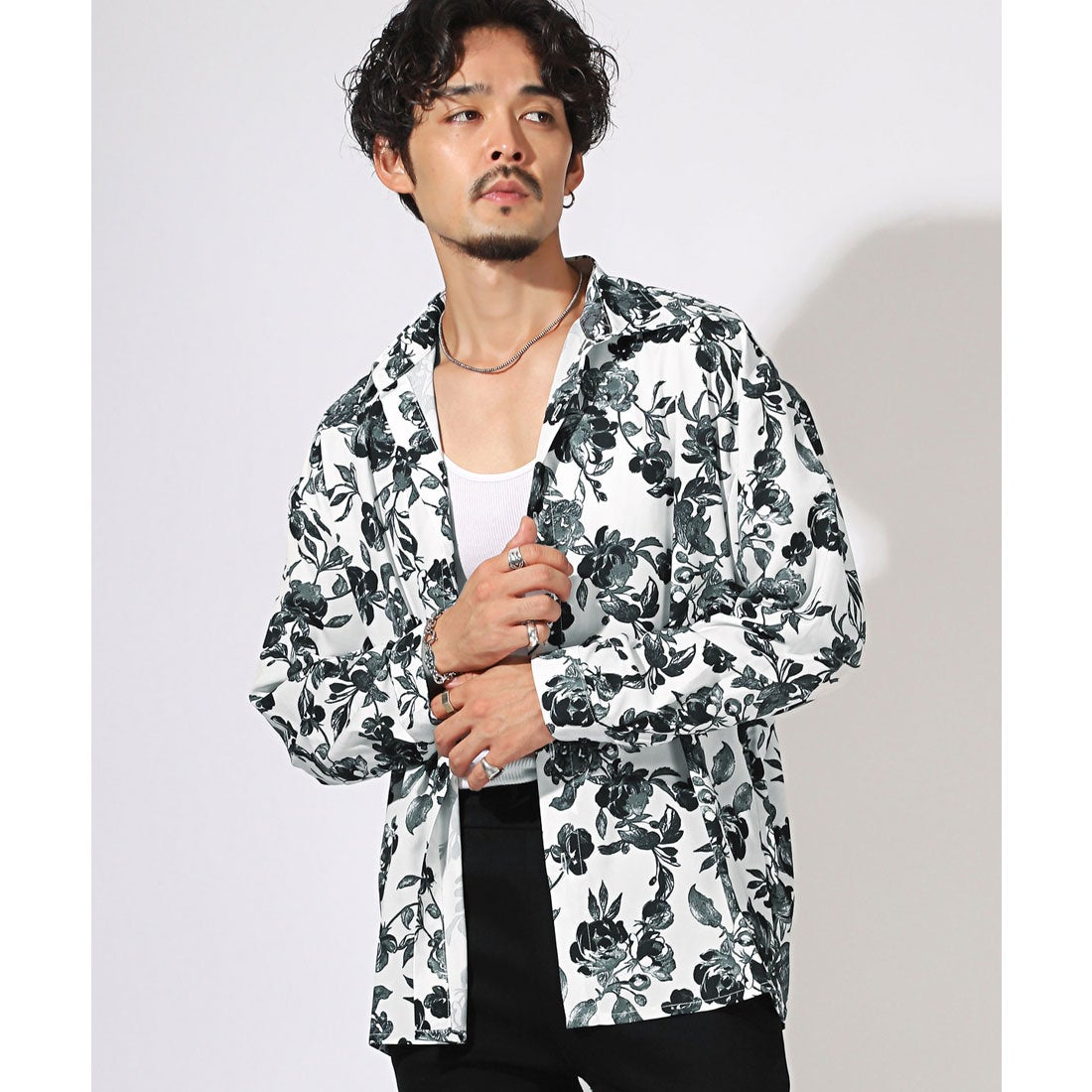 ラグスタイル LUXSTYLE 花柄レギュラーカラー長袖シャツ/柄シャツ