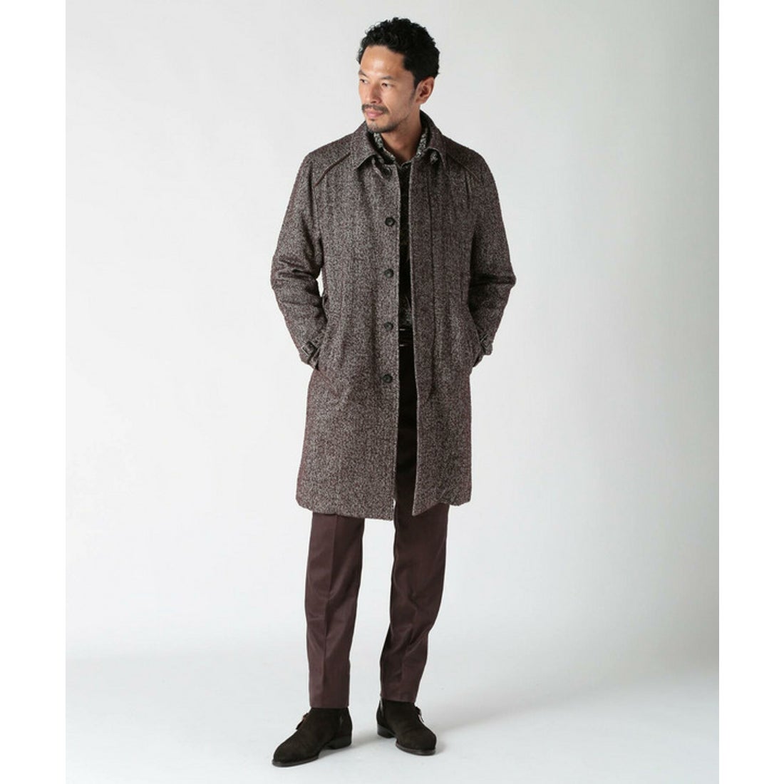 メンズビギ MEN'S BIGI トライスピンループツイードトレンチコート