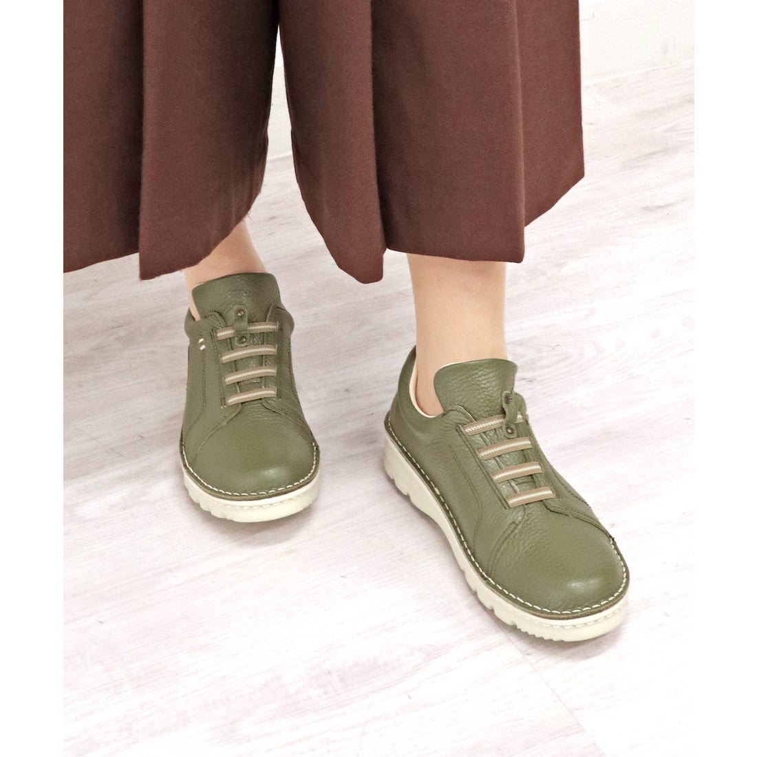 本革】 【4E】撥水スニーカー 6120 （ダークカーキ） -モードカオリ