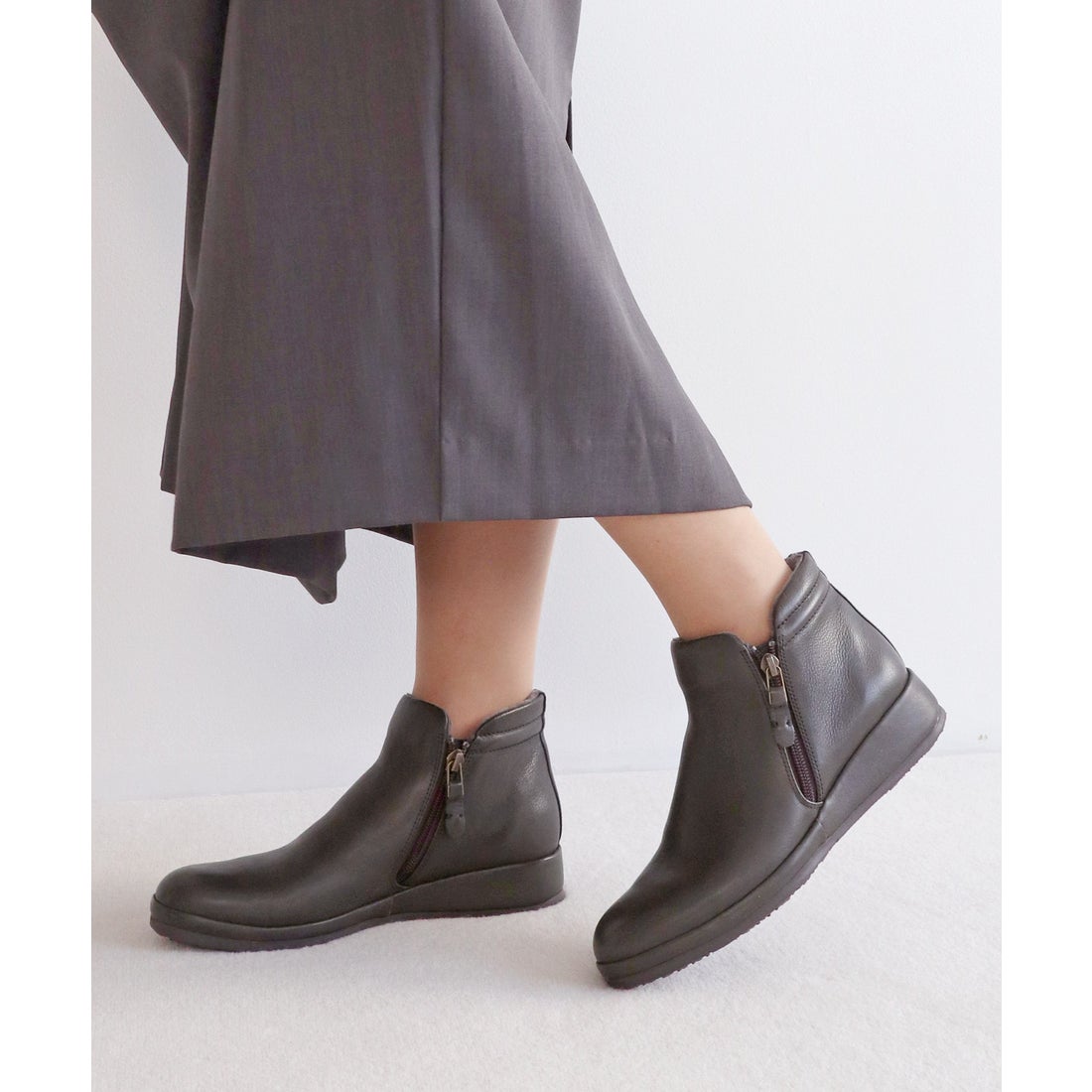 本革】 プラットサイドファスナーブーツ 6732 （ダークグレー