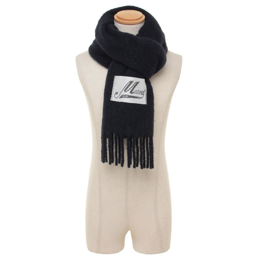 マルニ MARNI マフラー フリンジ付き起毛 ネイビー メンズ MARNI
