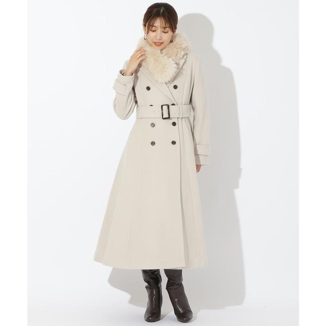 アンドクチュール AND COUTURE エコファー付きWブレストロングコート