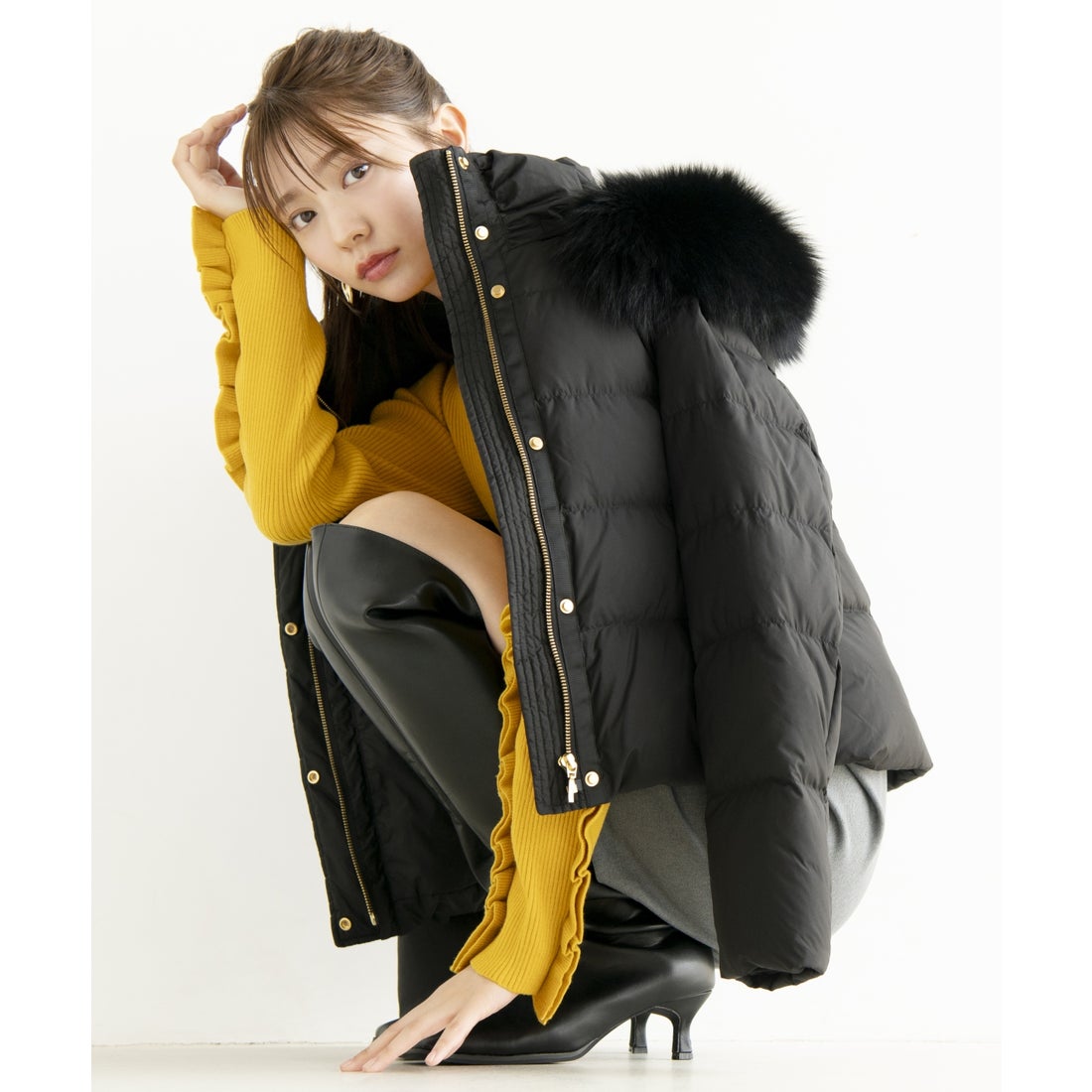 アンドクチュール AND COUTURE FOXファー付きショートダウン