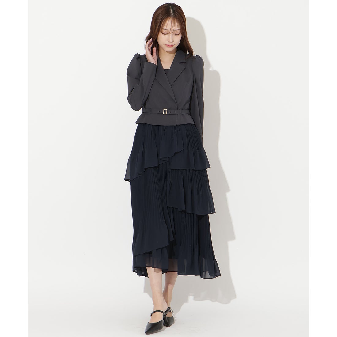 アンドクチュール AND COUTURE ジャケットレイヤードプリーツ