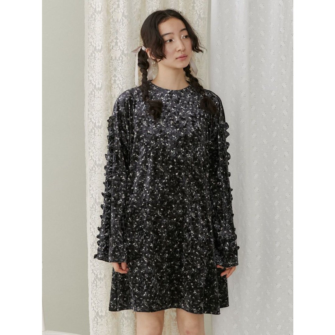 メリージェニー merry jenny flowerベロアミニワンピース （ブラック