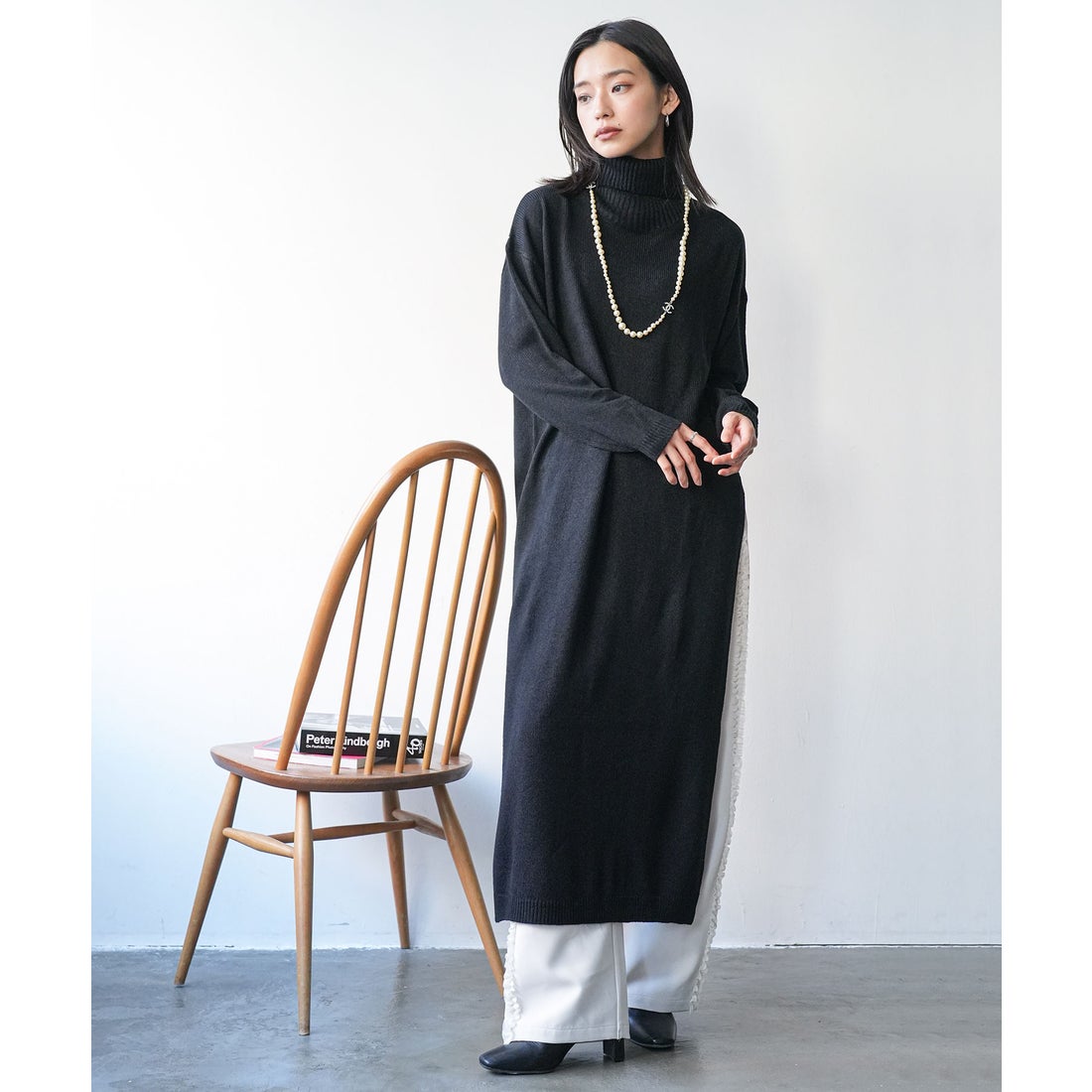 ミリアンデニ mili an deni タートルネックサイドスリットニットロング