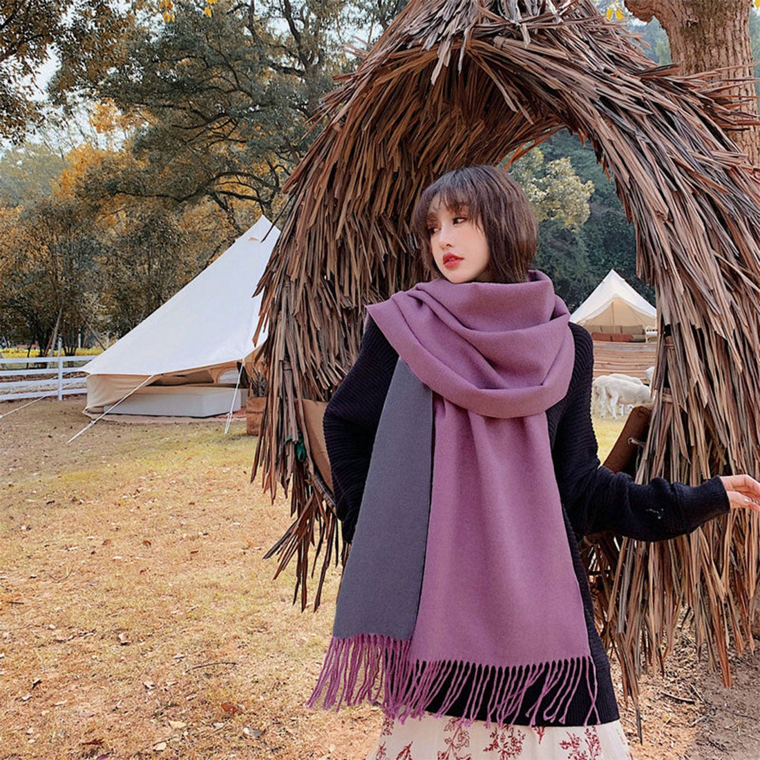 miniministore リバーシブルストール大判フリンジマフラー