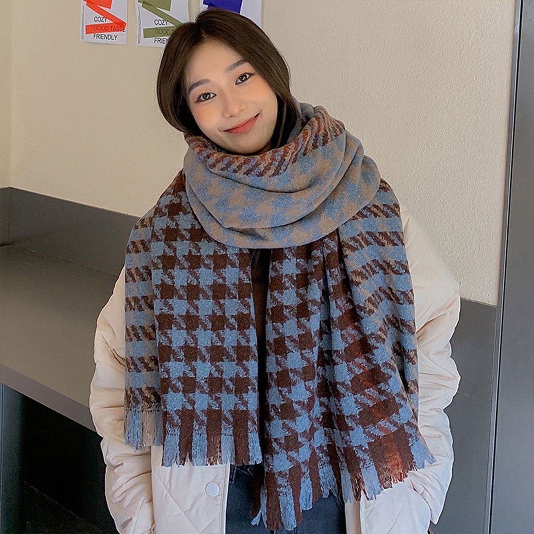 miniministore 大判ストール千鳥柄マフラー リバーシブル