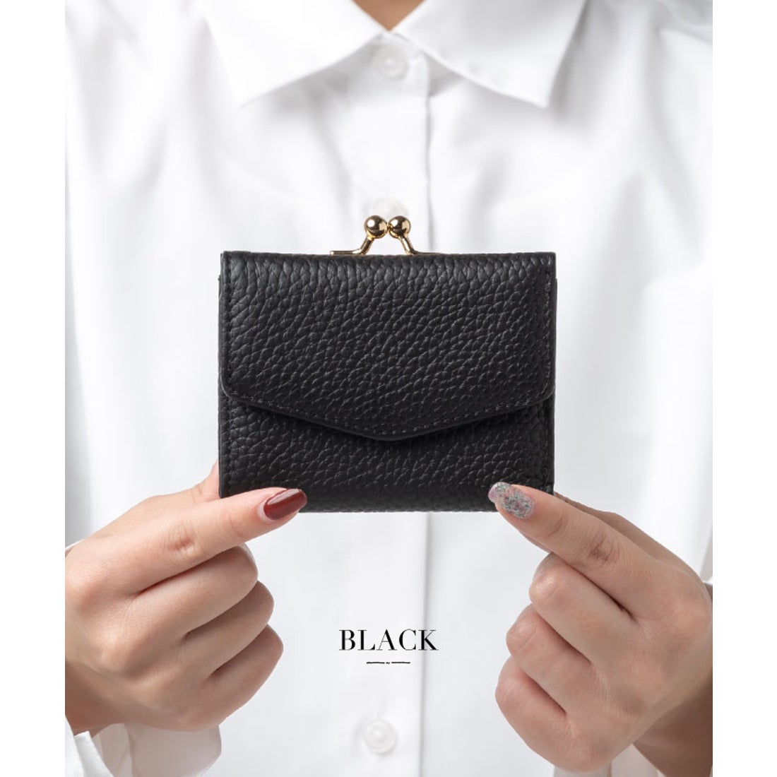 MURA シュリンクレザー がま口 ボックス型コイン収納 三つ折り ミニ