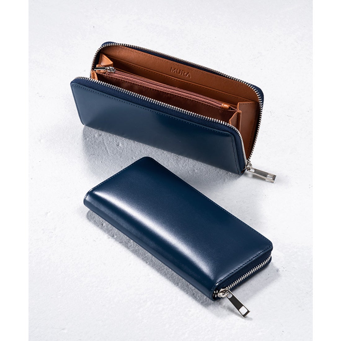 MURA 長財布 財布 メンズ 人気 本革 コードバン調 ラウンドファスナー