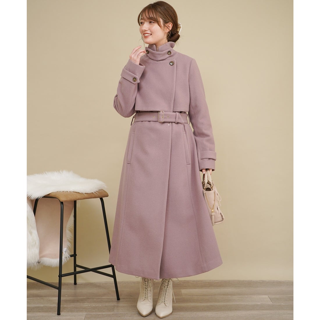 ノエラ NOELA 2WAYカラーウールトレンチコート （ピンク） -靴