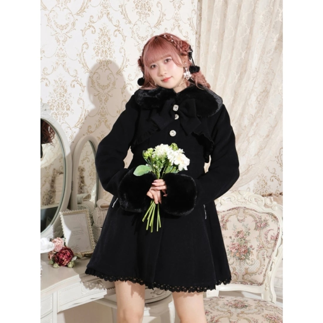 ノエミー NOEMIE お嬢さんワッフルフレアコート （黒） -ファッション