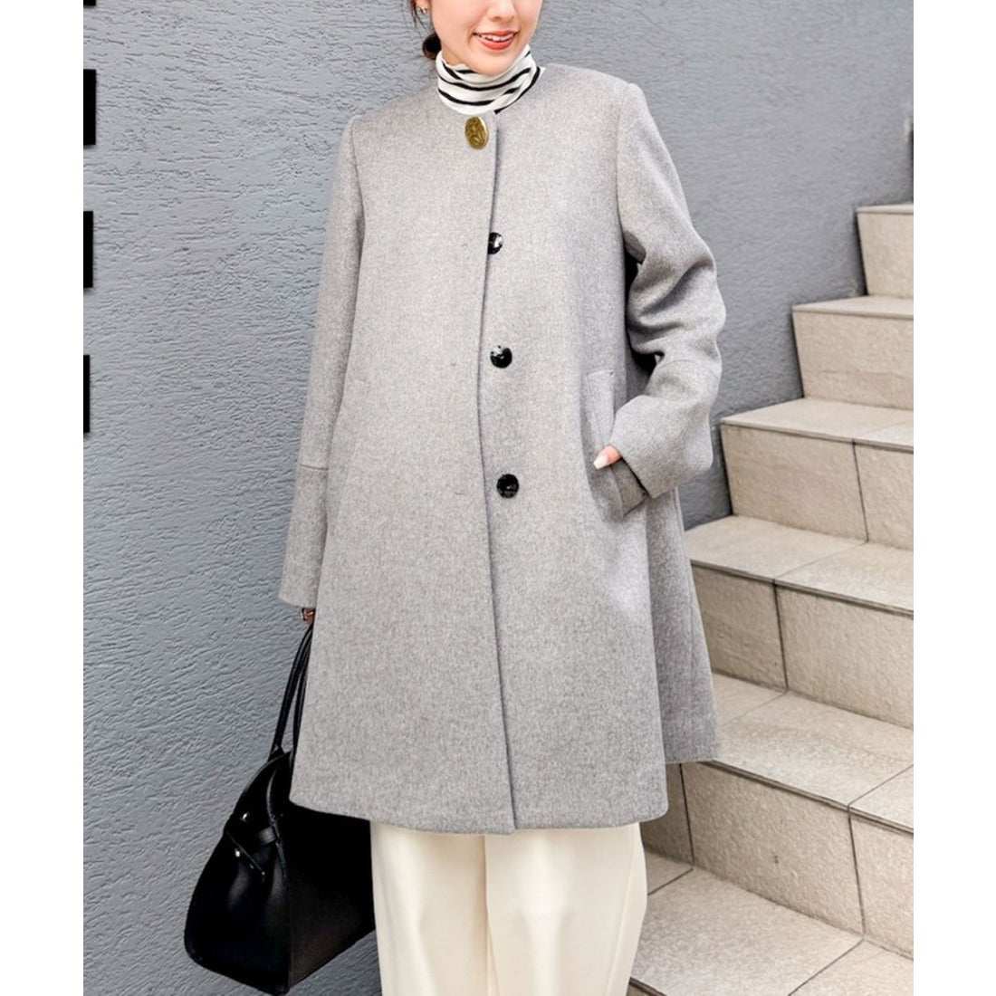 ノーリーズ NOLLEY'S ブローチ付きAラインノーカラーコート （ライト