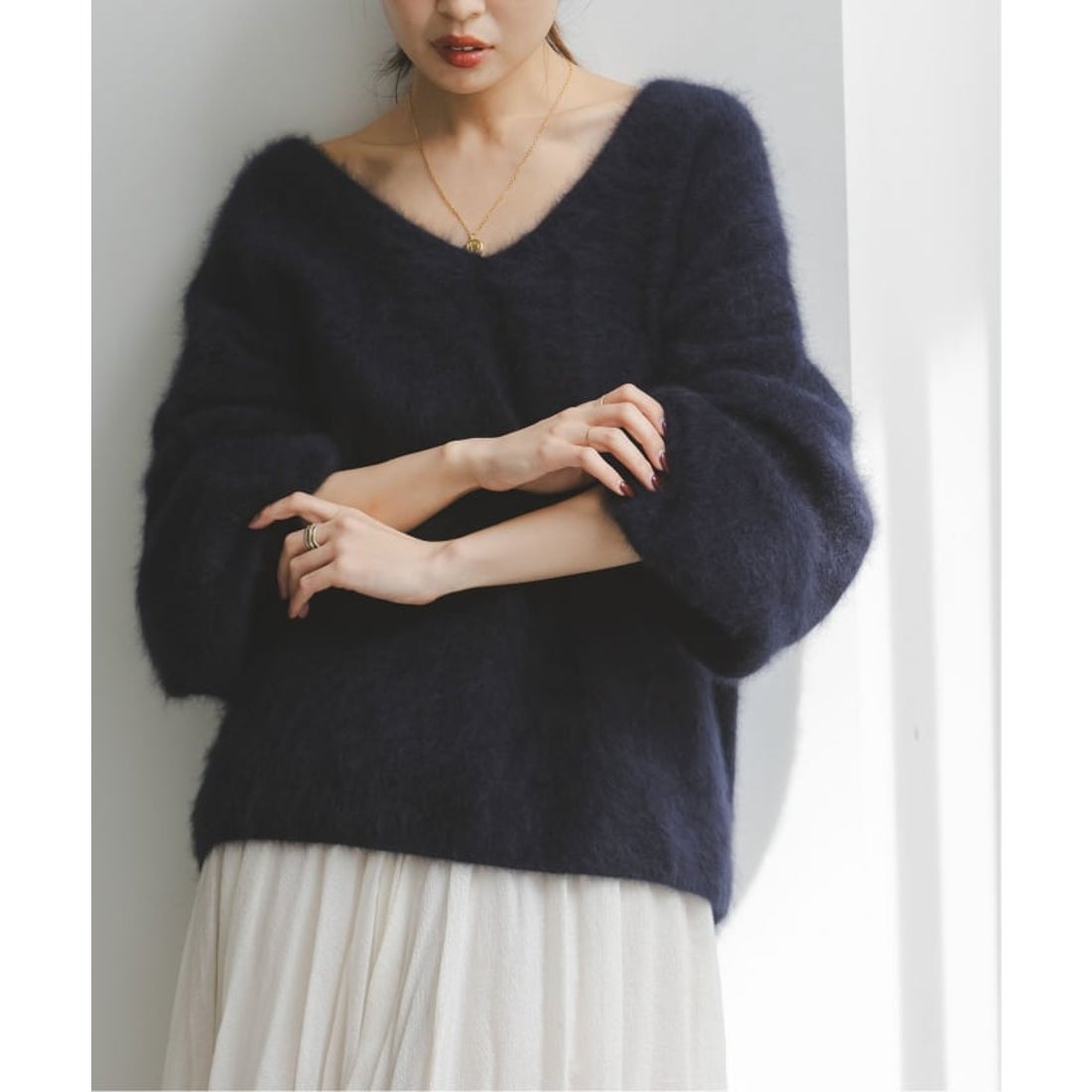 ノーブル NOBLE ファーニット2WAYパフスリーブニット （ネイビー