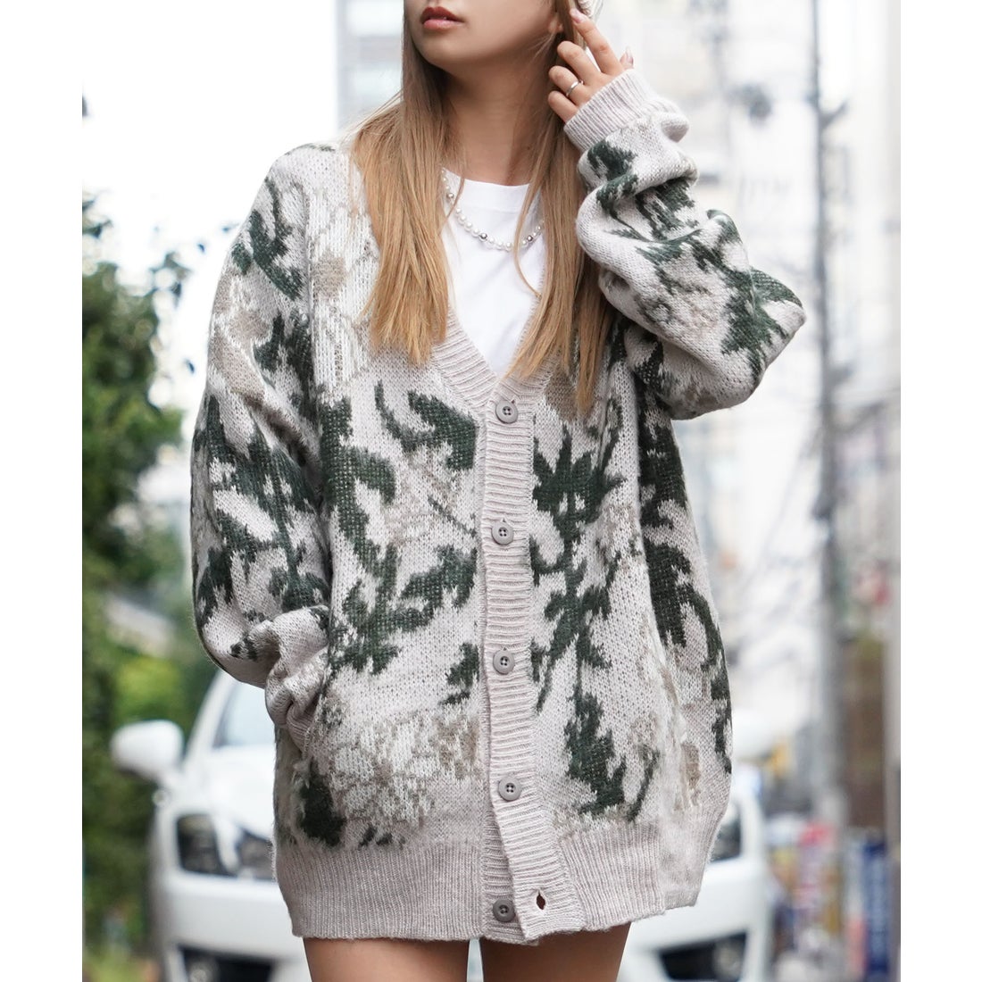 ワンフォークロージング 1111clothing ◇モヘアタッチ 総柄 ビッグ