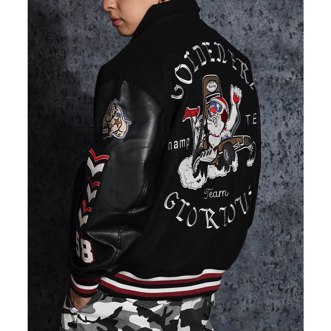 ワンフォークロージング 1111clothing ワッペン刺繍 袖PU スタジャン