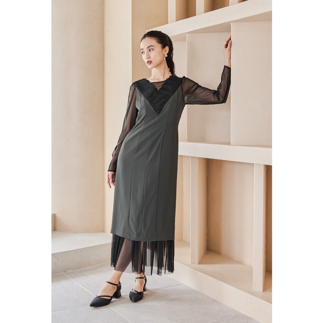 ニアナ niana レースVネックレイヤードデザインドレス 結婚式 成人式