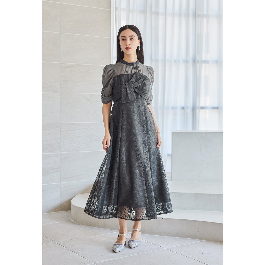 ニアナ niana フラワーレースノットデザインドレス パーティードレス