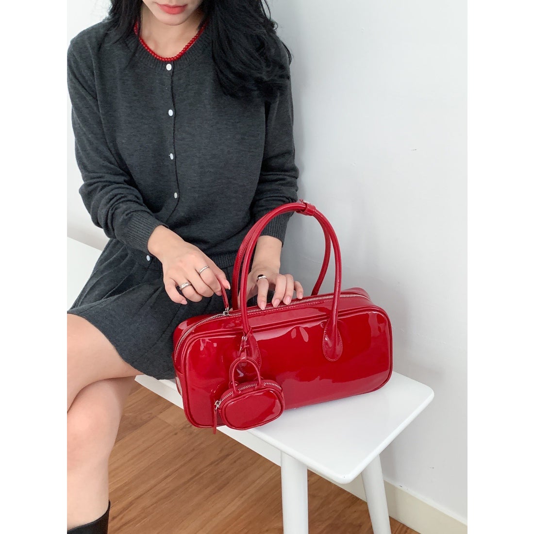 ニジブラ nijibra 可愛いミニポーチ付き ロングハンドルボストンバッグ