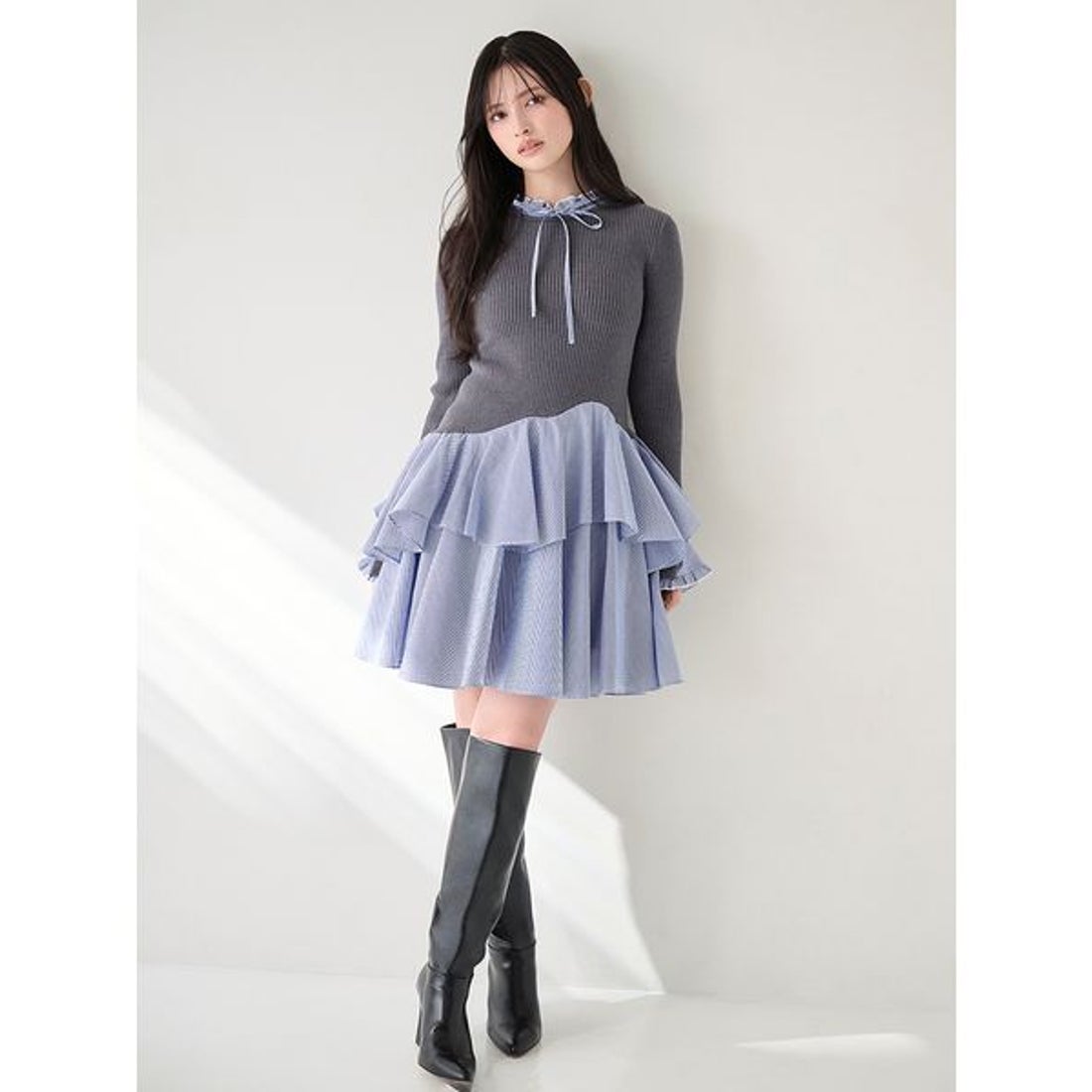 スナイデル SNIDEL Sustainableドッキングミニニットワンピース （BLK