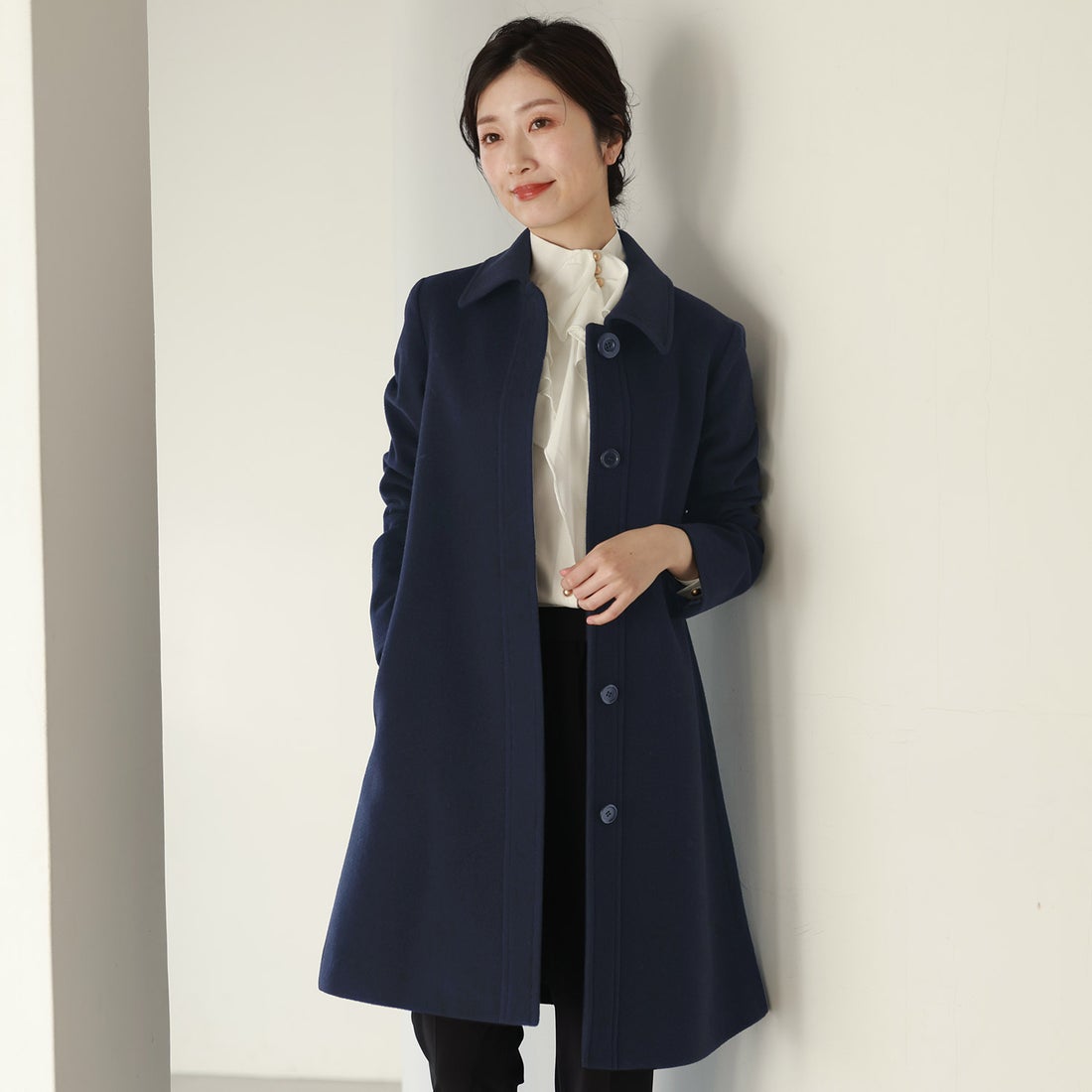 フィローモ Filomo カシミヤ混ウールステンカラーコート （ネイビー