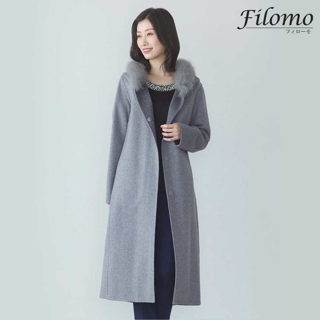 フィローモ Filomo [Filomo] カシミヤ混ロングコート フォックスファー