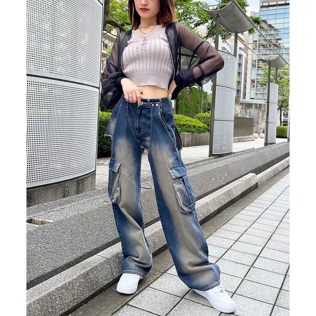 スパイラルガール SPIRALGIRL 2WAYカーゴオーバーダイデニム （デニム