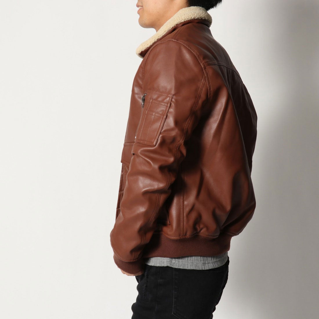 スタイルブロック STYLEBLOCK PUレザーG-1タイプ襟ボア脱着式ボマー