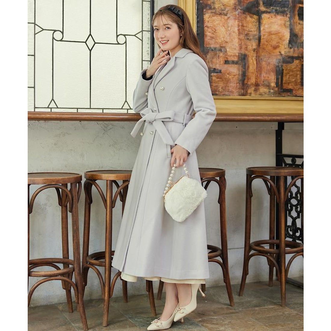 スウィングル SWINGLE パールボタンダブルチェスターロングウール