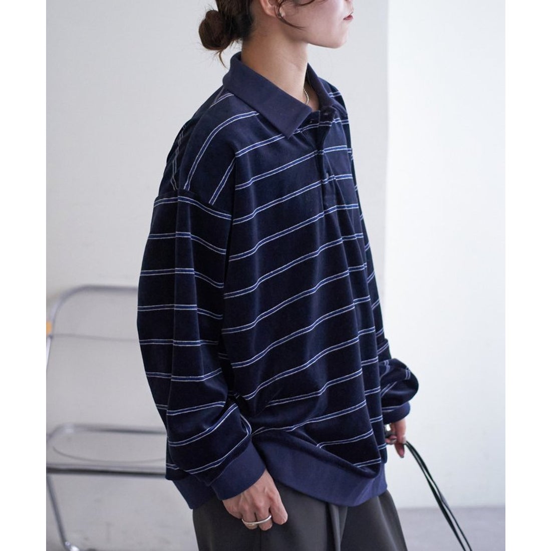 パル PAL 【Discoat】【ユニセックス】ベロアボーダーポロ （mocha