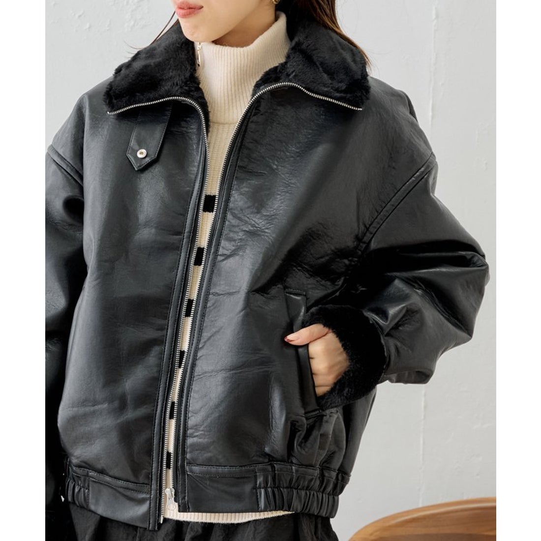 パル PAL 【Chico】ファー襟ボンバーレザージャケット （ivory