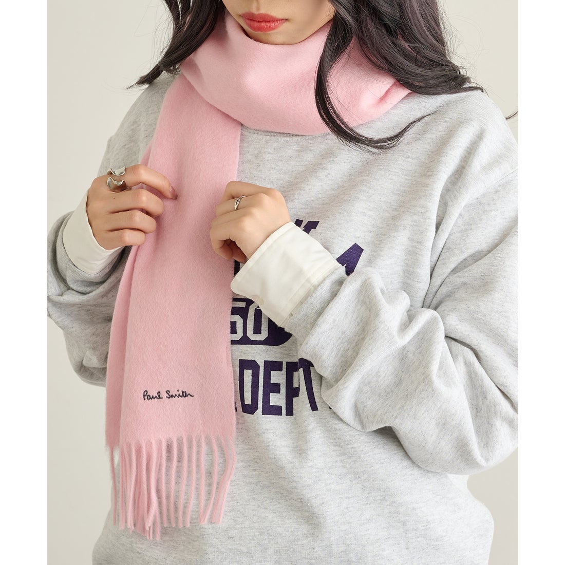 ポールスミス Paul Smith マフラー ストール 無地 薄手 フリンジ ロゴ