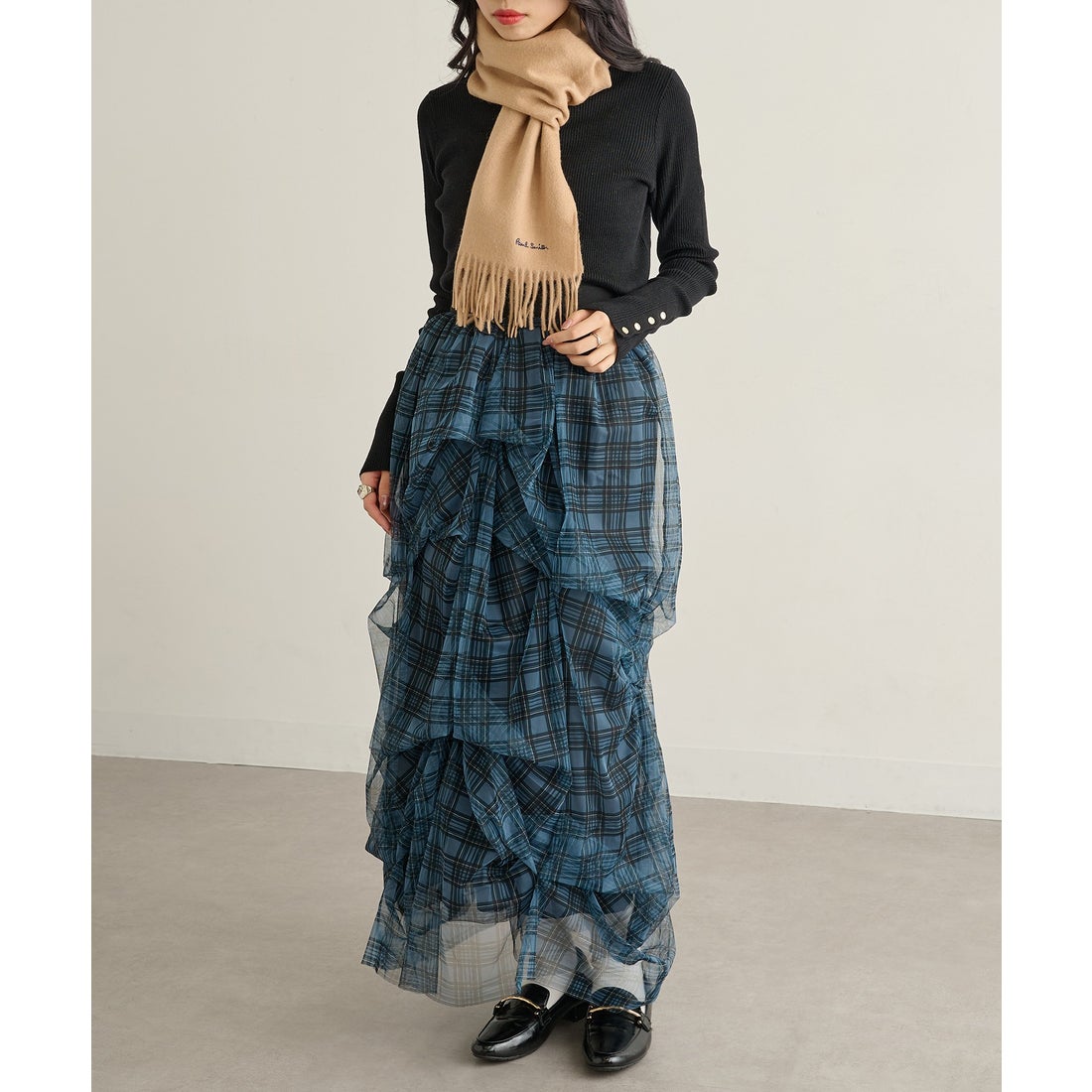 ポールスミス Paul Smith マフラー ストール 無地 薄手 フリンジ ロゴ