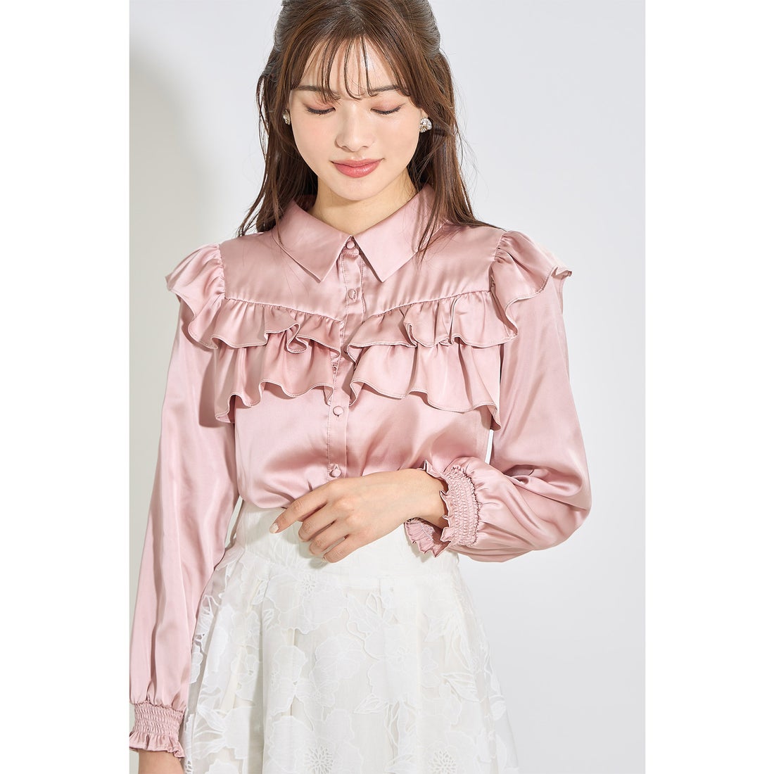 トッコクローゼット tocco closet フリル付き袖口シャーリングサテン