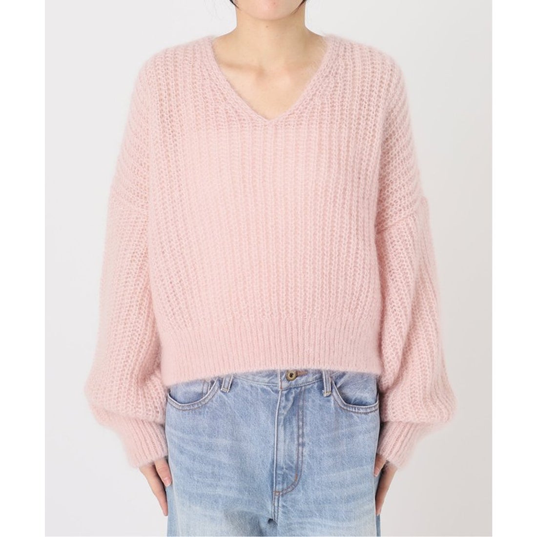 プラージュ Plage キッドモヘヤMix カタアゼ Vネック プルオーバー