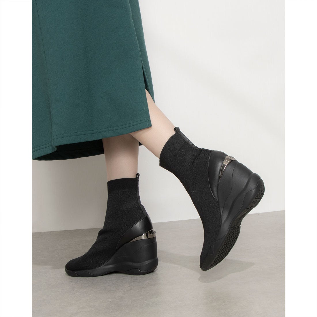 プラスダイアナ ＋diana ハイウェッジ ストレッチニットショートブーツ