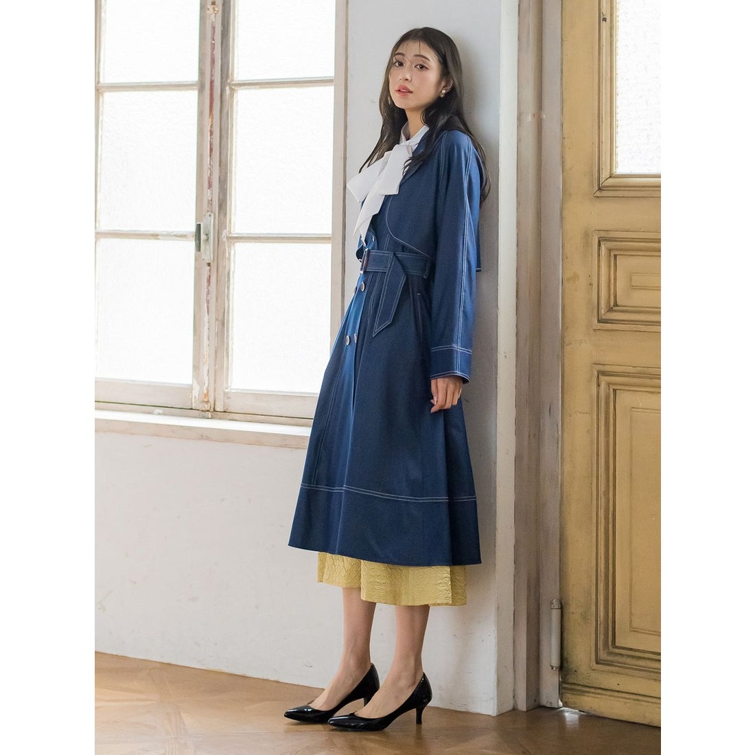 クイーンズコート QUEENS COURT デニムシャンブレートレンチコート