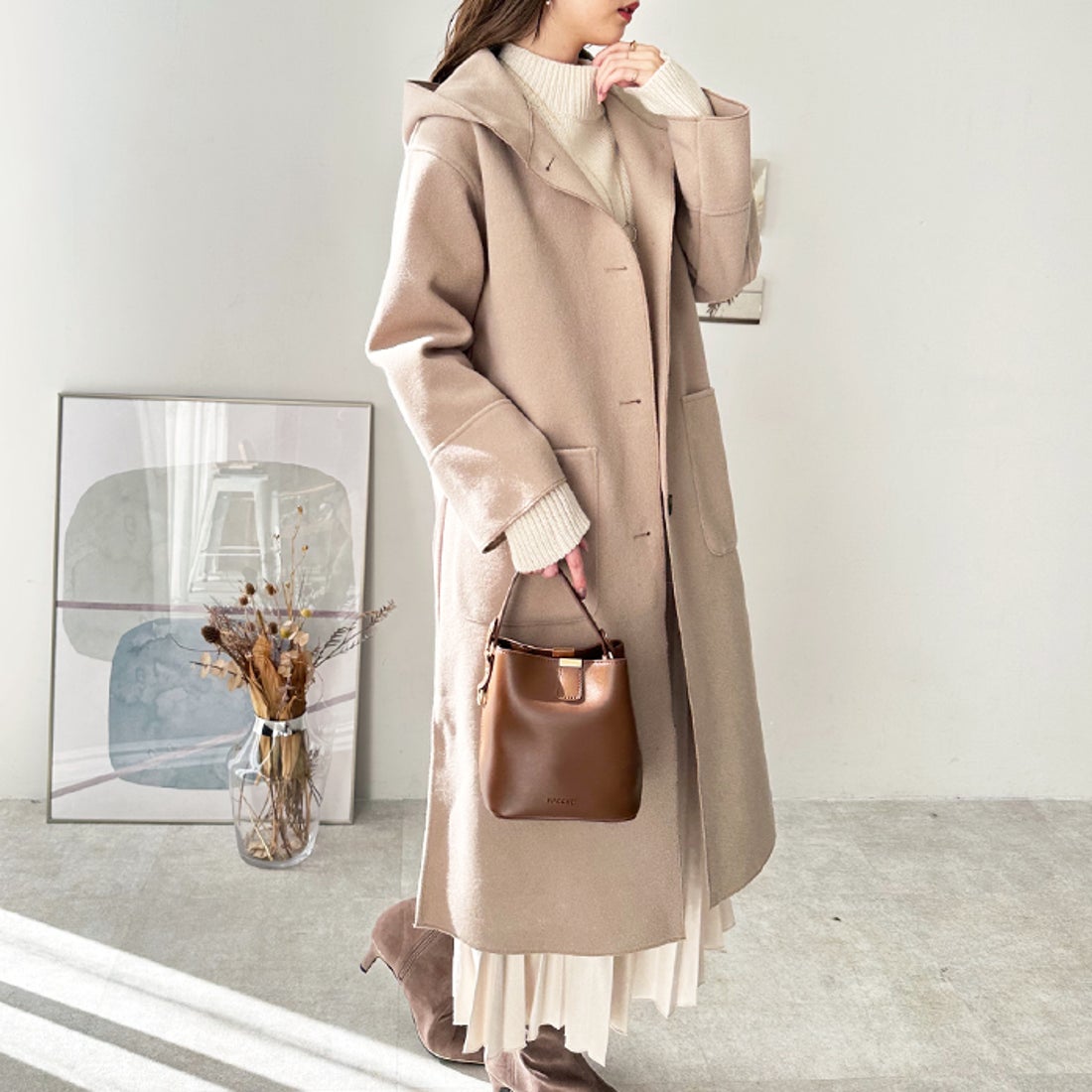 ジーラ GeeRA オーバーサイズフードロングコート （ベージュ