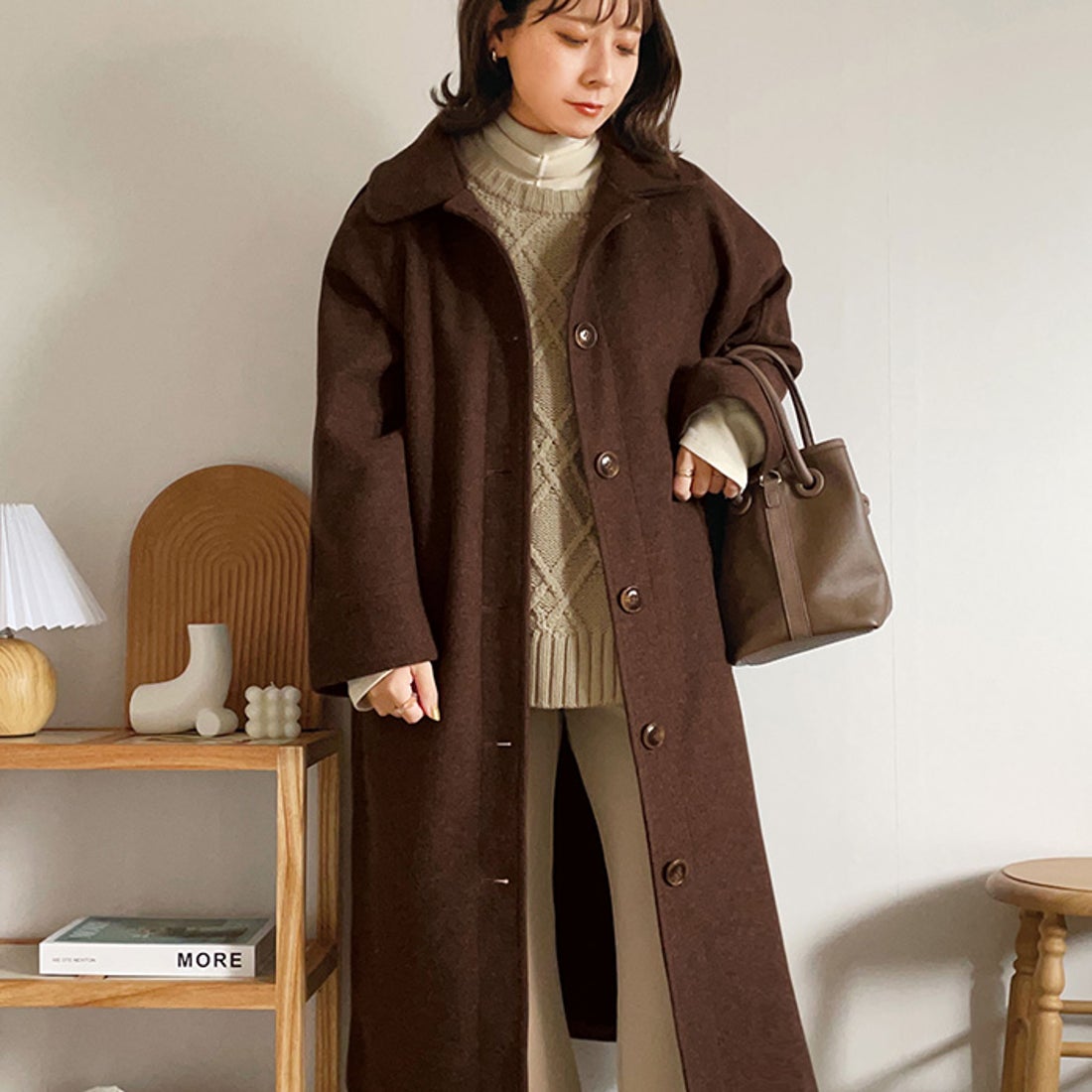 ジーラ GeeRA ステンカラーロングコート （ブラウン） -ファッション