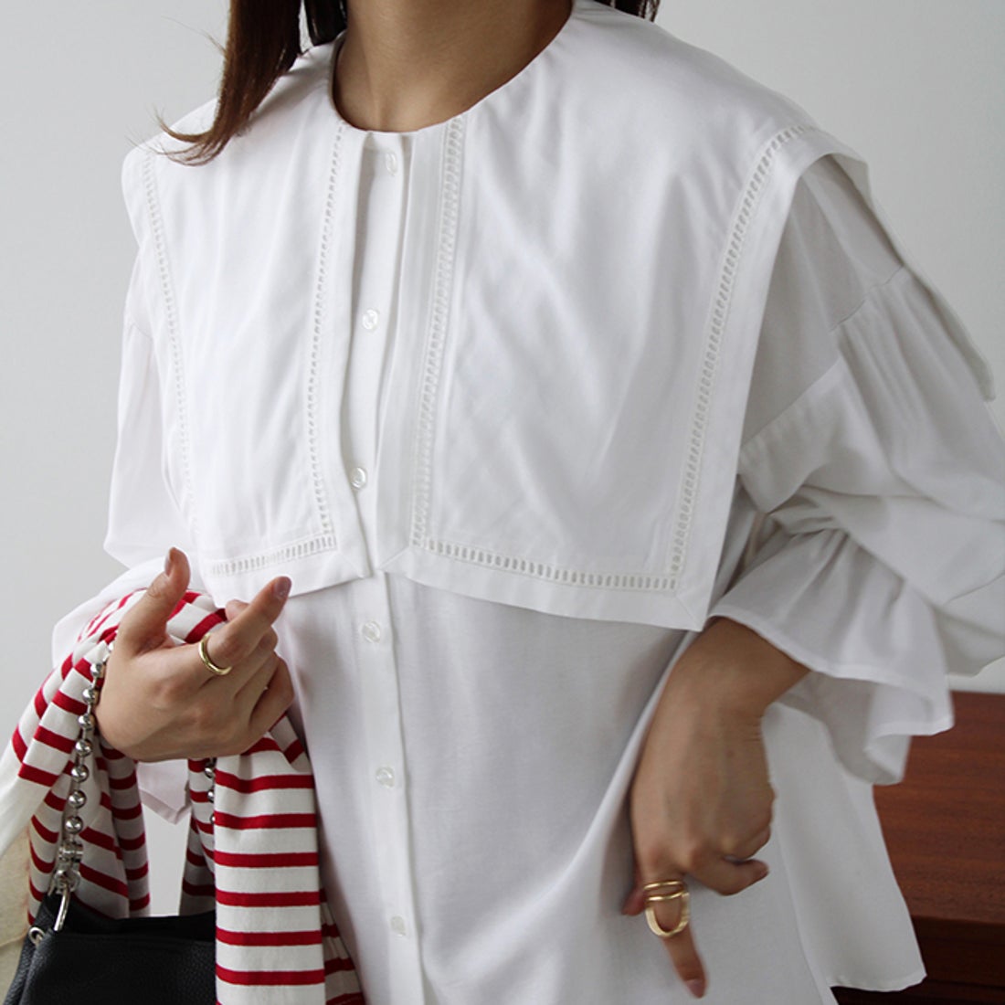 ジーラ GeeRA ビッグカラーブラウス （グリーン） -ファッション通販