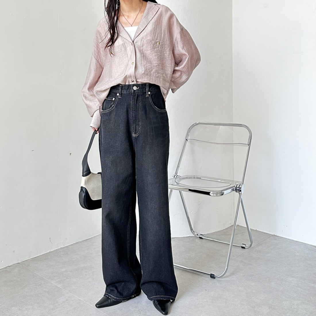 ジーラ GeeRA ハイウエストストレートデニム （ブラック） -靴